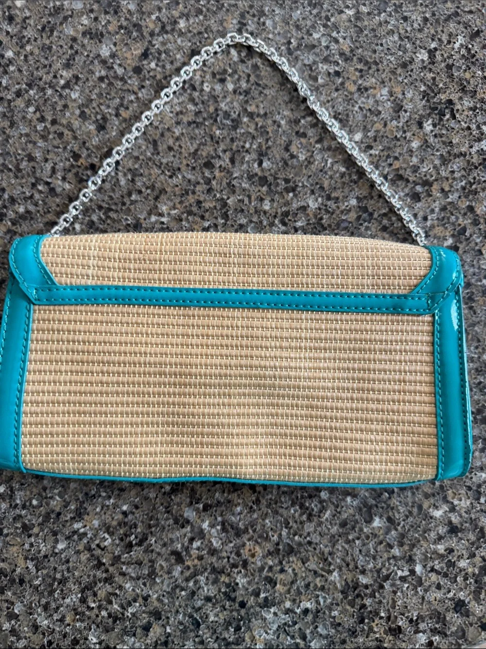 Ann Taylor Turquoise Trim Straw Shoulder Bag w/silver accents Like New